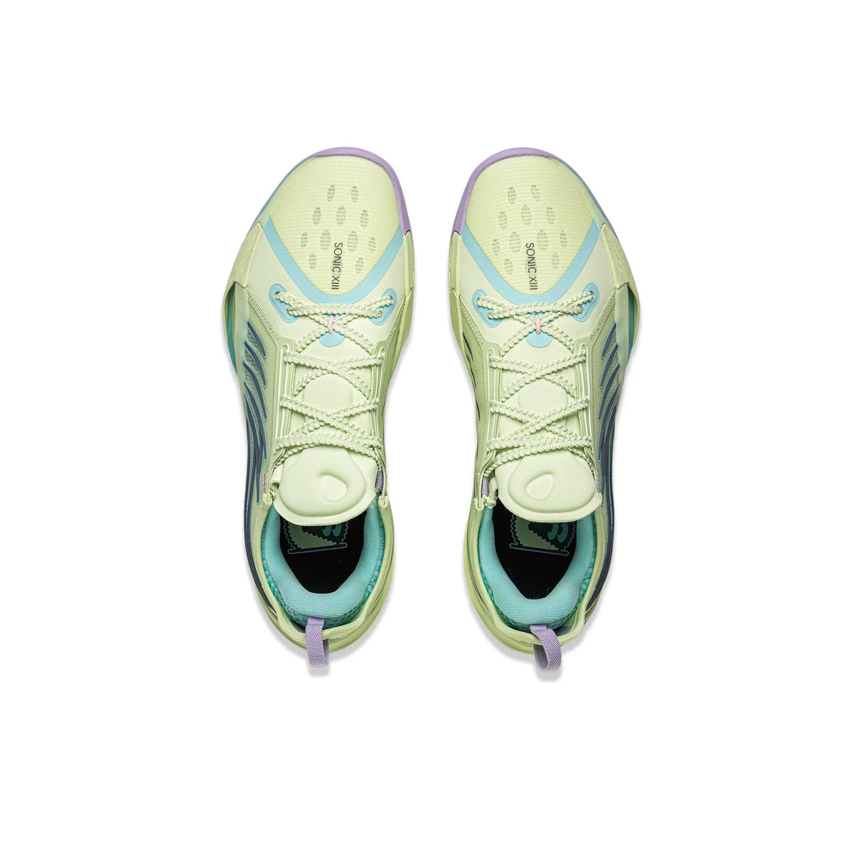 Top-down view of Li-Ning Sonic 13 Elf Green basketball shoes
