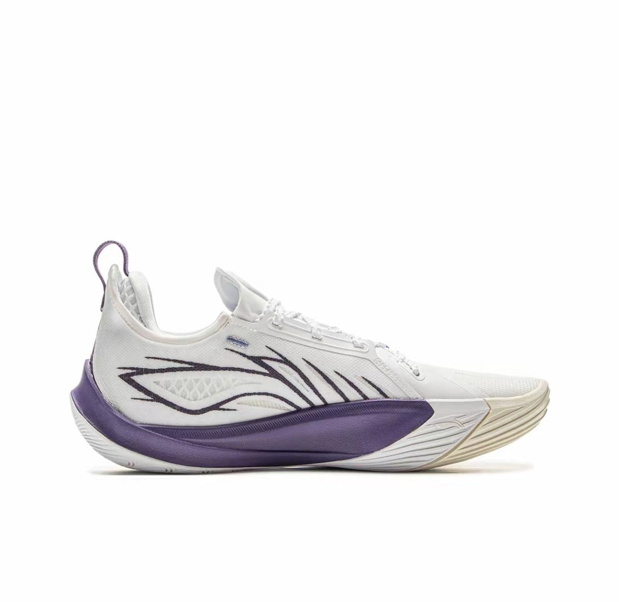 Li-Ning Sonic 13 White Purple sneakers side angle showcasing design
