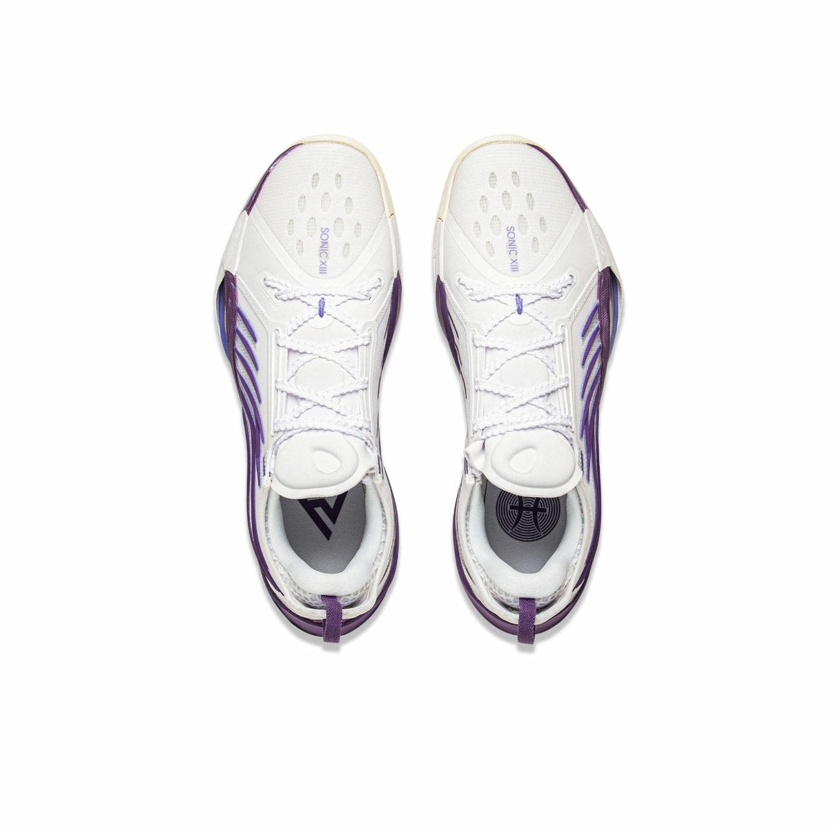 Top-down view of Li-Ning Sonic 13 White Purple basketball shoes